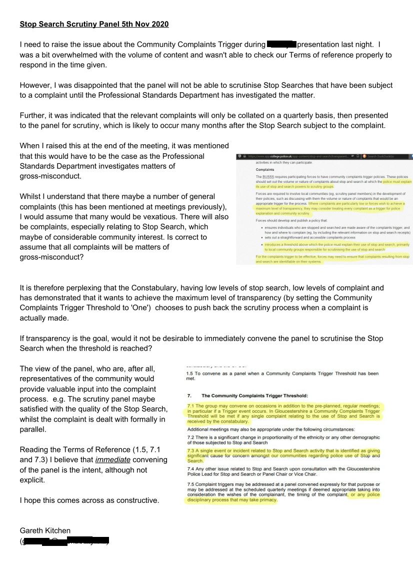 Memo about Community Complaints Trigger