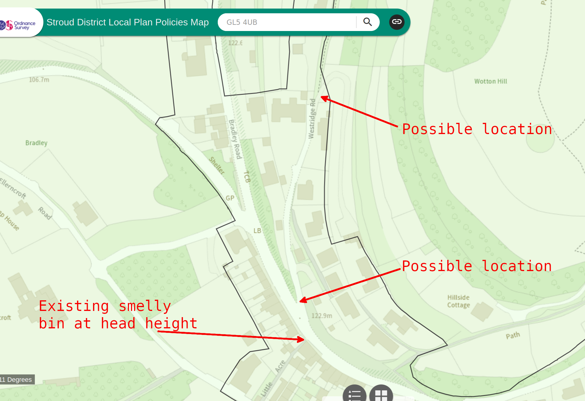Possible locations for an additional bin