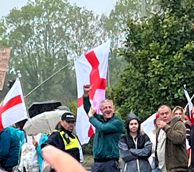 A Reform UK County Councillor at the protest in Gloucester