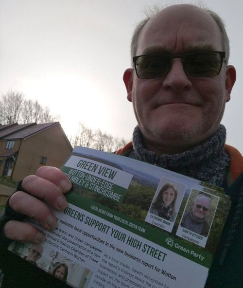 Selfie: Me holding a Green  Party Leaflet