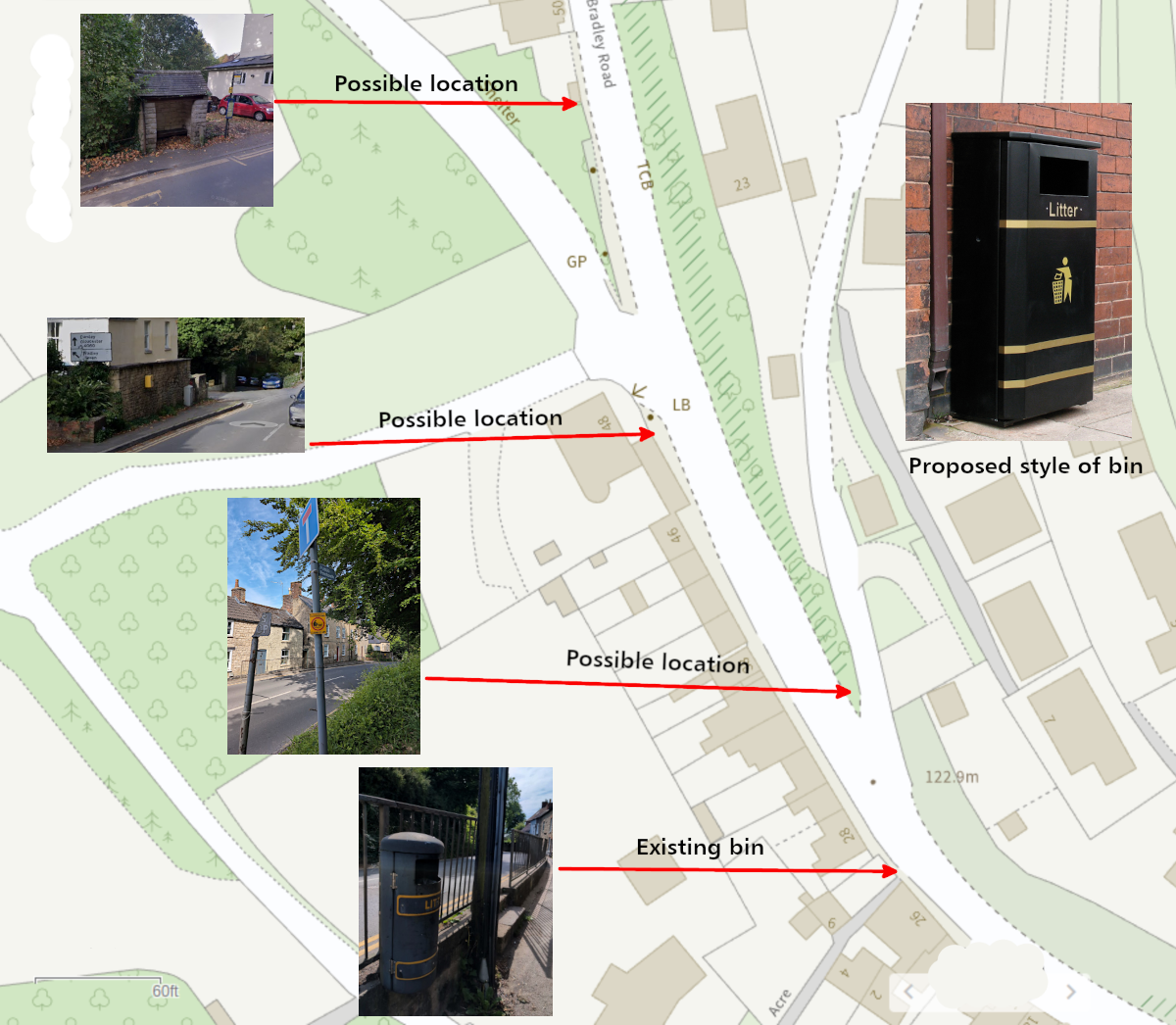 Possible locations for an additional bin